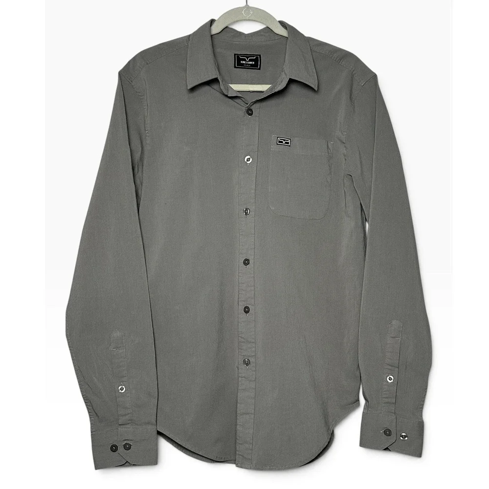 Kimes Ranch Linville Gray Coolmax Long Sleeve Western Button Down Shirt Medium